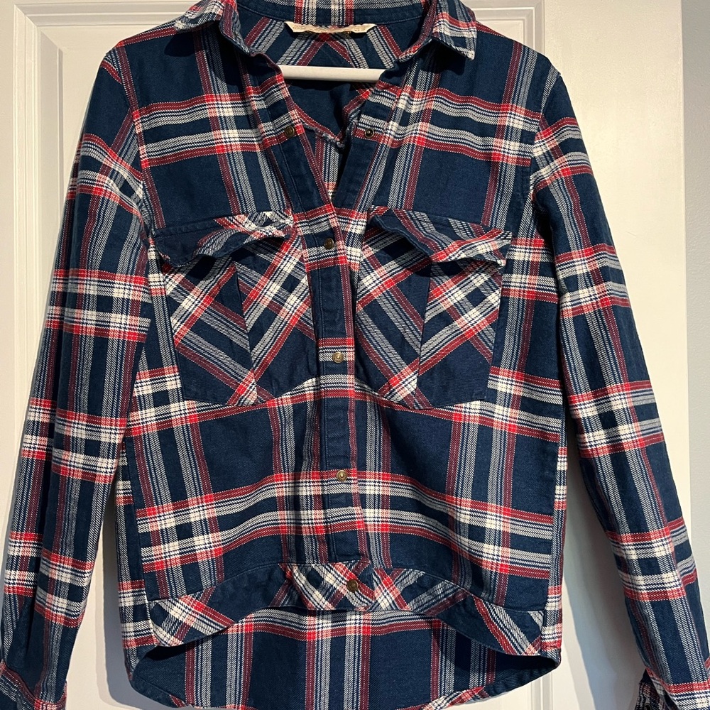 Zara Blue and Red Plaid Utility Jacket